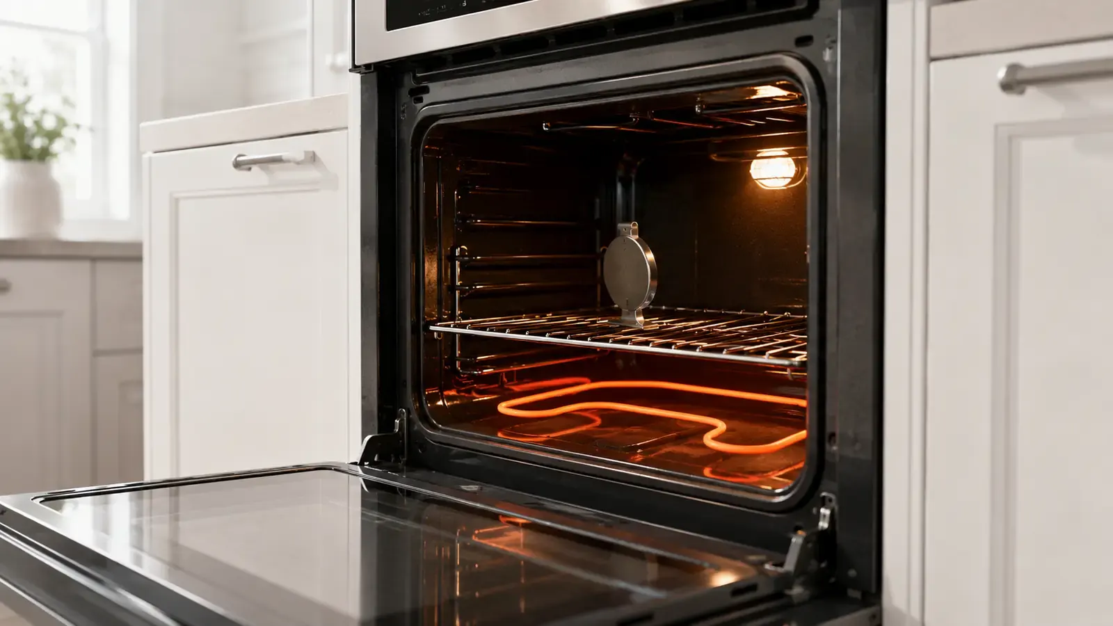 Oven thermometer placed on a rack to test temperature accuracy during a full cycle