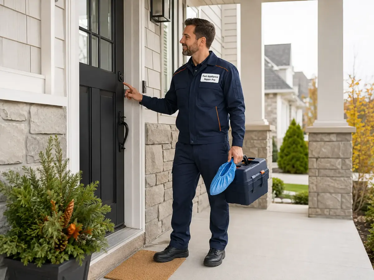 Technician at a front door with a tool case