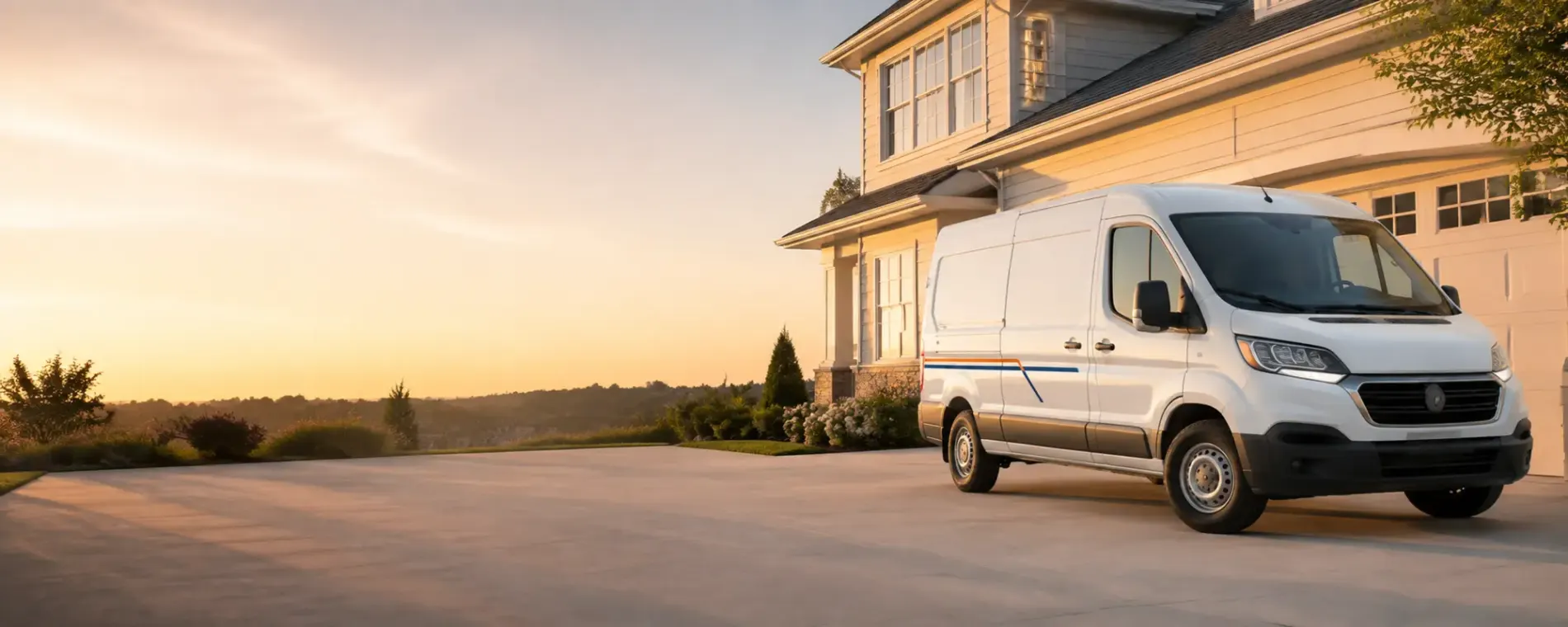 Service van on a suburban driveway at the end of the day
